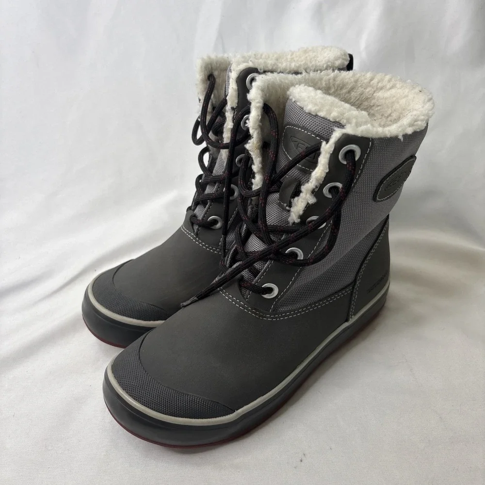 KEEN Elsa Waterproof Winter Boots Women's 5‎ Gray Fleece Lined Lace Up Gorpcore